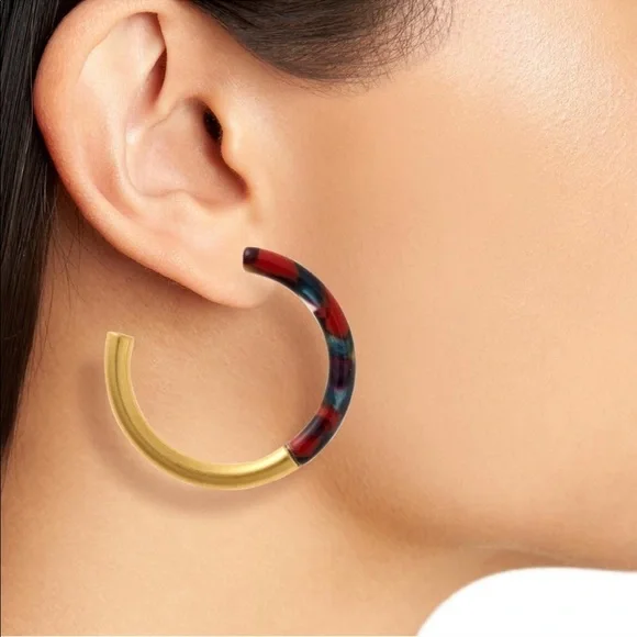 NEW Madewell Yellow Gold Colorful Open Medium Sized Hoop Earrings - Picture 7 of 8